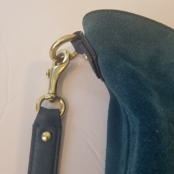 Coach Campbell Izzy Teal Tote Suede Bag w/ Shoulder strap. Good used condition. - Picture 8 of 16